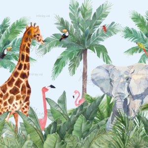 d-08-01_Jungle watercolor with giraffe and flamingo-fon d-08-01_Jungle watercolor with giraffe and flamingo-fon