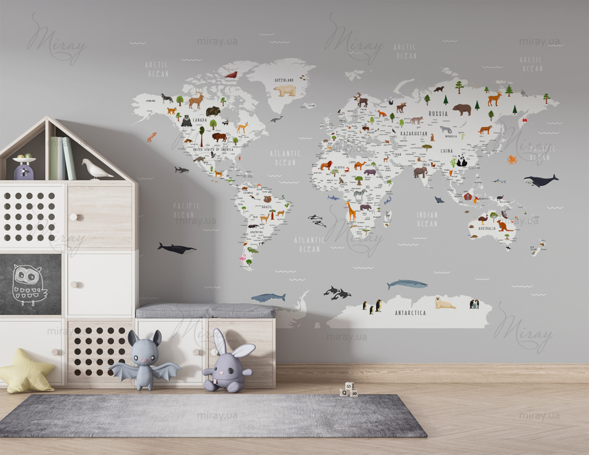Animal world map gray Animal world map gray
