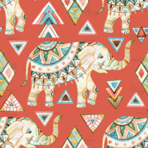 Watercolor, Indian, Elephant, With, Tribal, Ornament, Elements., Ornate, Elephant, Seamless Watercolor, Indian, Elephant, With, Tribal, Ornament, Elements., Ornate, Elephant, Seamless