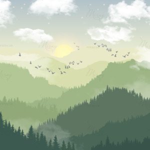 Mountains with trees and the sun are green Mountains with trees and the sun are green