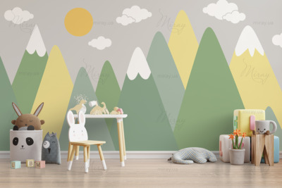 Mock up wall in the children’s room in cream color wall backgrou Mock up wall in the children’s room in cream color wall backgrou