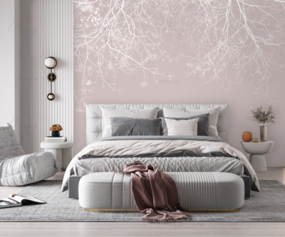 WHITE BRANCHES ON A PINK BACKGROUND_ WHITE BRANCHES ON A PINK BACKGROUND_