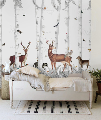 d-05-054-Deer in a birch forest light-D d-05-054-Deer in a birch forest light-D