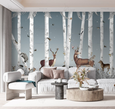 d-05-055-Deer in a birch forest d-05-055-Deer in a birch forest