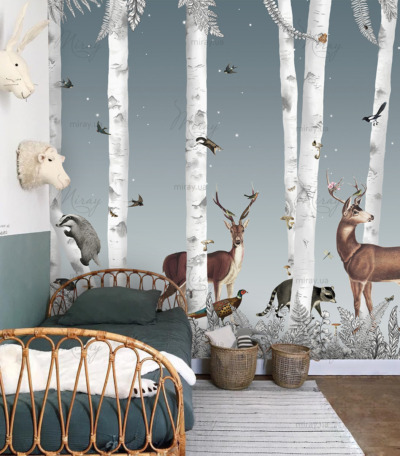 d-05-055-Deer in a birch forest-D d-05-055-Deer in a birch forest-D