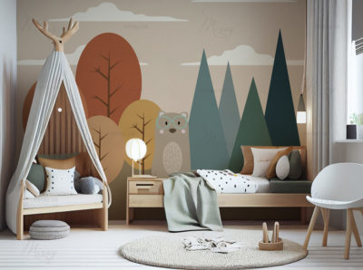 Scandinavian interior design of playroom with wooden cabinet Scandinavian interior design of playroom with wooden cabinet