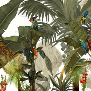 d-08-012-jungle with parrots green d-08-012-jungle with parrots green