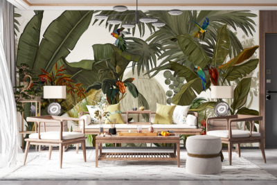 d-08-012-jungle with parrots green-z d-08-012-jungle with parrots green-z