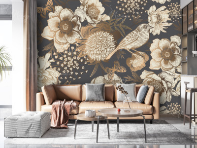 d-13-026-Golden flowers and birds d-13-026-Golden flowers and birds