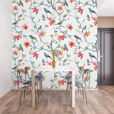 d-13-027-Birds on hibiscus branches d-13-027-Birds on hibiscus branches