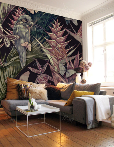 d-13-032-Birds and butterflies on a dark background d-13-032-Birds and butterflies on a dark background