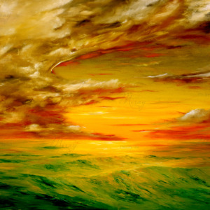 p-12-015-Картина маслом Гарний захід біля узбережжя p-12-015-Картина маслом Гарний захід біля узбережжя