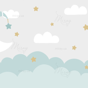 Seamless clouds, stars, and crescent background in pale pastel c Seamless clouds, stars, and crescent background in pale pastel c