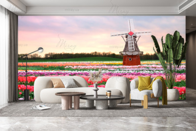 p-07-099-поле разноцветных тюльпанов с мельницей-z p-07-099-поле разноцветных тюльпанов с мельницей-z