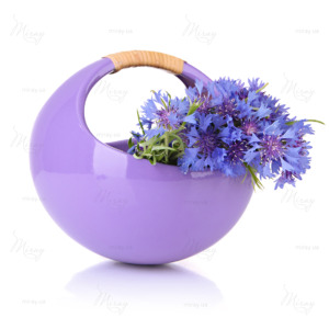 Beautiful bouquet of cornflowers in basket, isolated on white Beautiful bouquet of cornflowers in basket, isolated on white