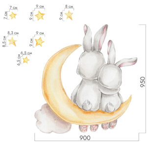 Bunny,Couple,Sitting,On,The,Moon;,Watercolor,Hand,Drawn,Illustration; Bunny,Couple,Sitting,On,The,Moon;,Watercolor,Hand,Drawn,Illustration;