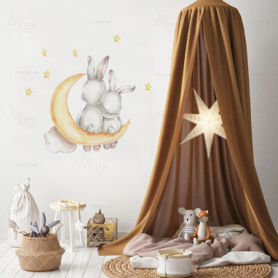 Зайки на месяце наклейки Зайки на месяце наклейки