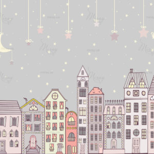 Children’s,Illustration,Of,Cute,Houses,And,A,Starry,Sky.,Background Children’s,Illustration,Of,Cute,Houses,And,A,Starry,Sky.,Background