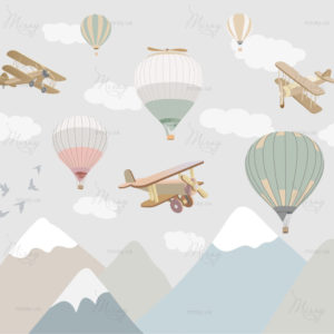 Air balloon wallpaper for nursery. Baby room design, wall decor Air balloon wallpaper for nursery. Baby room design, wall decor