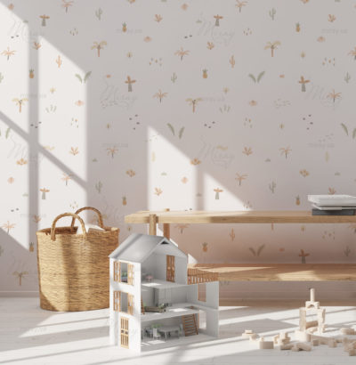 Empty white wall in modern child room. Mock up interior in scandinavian, boho style. Copy space for your picture or poster. Console, rattan armchair, toys, macrame. Cozy room for kids. 3D rendering. Empty white wall in modern child room. Mock up interior in scandinavian, boho style. Copy space for your picture or poster. Console, rattan armchair, toys, macrame. Cozy room for kids. 3D rendering.