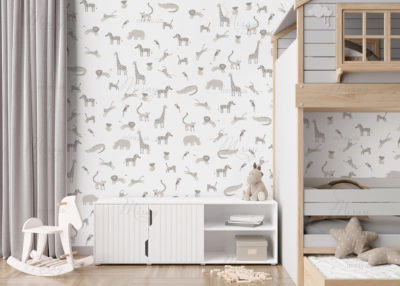 Empty gray wall in modern child room. Mock up interior in contemporary, scandinavian style. Copy space for your artwork, picture or poster. Bed, sideboard. Cozy room for kids. 3D rendering. Empty gray wall in modern child room. Mock up interior in contemporary, scandinavian style. Copy space for your artwork, picture or poster. Bed, sideboard. Cozy room for kids. 3D rendering.