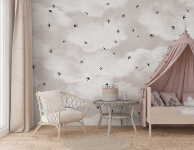 Empty light brown wall in modern child room. Mock up interior in scandinavian style. Free, copy space for your picture, poster. Bed, toys, rattan armchair. Cozy room for kids. 3D rendering. Empty light brown wall in modern child room. Mock up interior in scandinavian style. Free, copy space for your picture, poster. Bed, toys, rattan armchair. Cozy room for kids. 3D rendering.