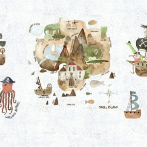 Treasure Island. The island is in the shape of a skull. Island Pirates. Watercolor illustration. Vintage style. Treasure map. Treasure Island. The island is in the shape of a skull. Island Pirates. Watercolor illustration. Vintage style. Treasure map.