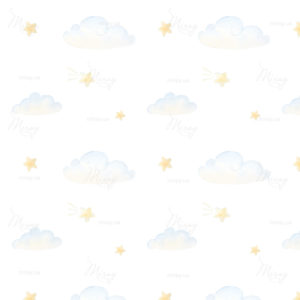 Watercolor pattern depicting vintage cute fairy tale children’s toys and clouds, moon Watercolor pattern depicting vintage cute fairy tale children’s toys and clouds, moon
