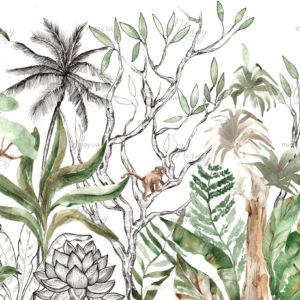 Watercolor,Illustration,For,Children,Wallpaper,With,Tropical,Trees,Monkeys,Palms Watercolor,Illustration,For,Children,Wallpaper,With,Tropical,Trees,Monkeys,Palms