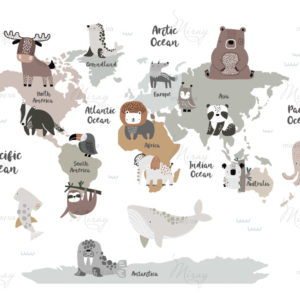 Vector world map for kids with cute animals. Children’s map design for wallpaper, kid’s room, wall art. America, Europa, Asia, Africa, Australia, Arctica. illustration. Animal world. Continents. Vector world map for kids with cute animals. Children’s map design for wallpaper, kid’s room, wall art. America, Europa, Asia, Africa, Australia, Arctica. illustration. Animal world. Continents.