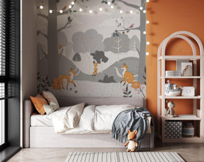 Kids Wall mock up. Kids orange interior. Scandinavian interior. Kids Wall mock up. Kids orange interior. Scandinavian interior.