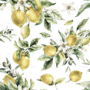 Watercolor,Tropical,Seamless,Pattern,Of,Ripe,Lemons,,Leaves,And,Flowers. Watercolor,Tropical,Seamless,Pattern,Of,Ripe,Lemons,,Leaves,And,Flowers.