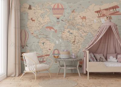 Empty light brown wall in modern child room. Mock up interior in scandinavian style. Free, copy space for your picture, poster. Bed, toys, rattan armchair. Cozy room for kids. 3D rendering. Empty light brown wall in modern child room. Mock up interior in scandinavian style. Free, copy space for your picture, poster. Bed, toys, rattan armchair. Cozy room for kids. 3D rendering.